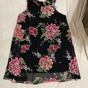 Signature by Robbie Bee Black Dress with Pink Floral Pattern